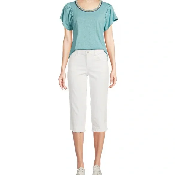 Democracy Stretch, Straight Leg Skimmer Fray Hem Jeans Size 2P - Picture 1 of 9